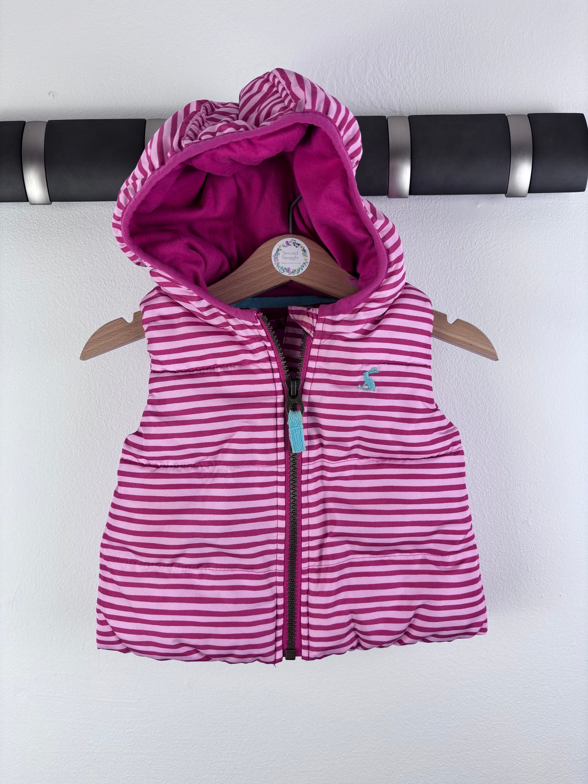 Joules Pink Stripe Hooded Gilet 3-6 Months-Gilets-Second Snuggle Preloved