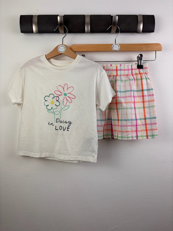 M&S Cream Daisy T-Shirt and Check Shorts Set