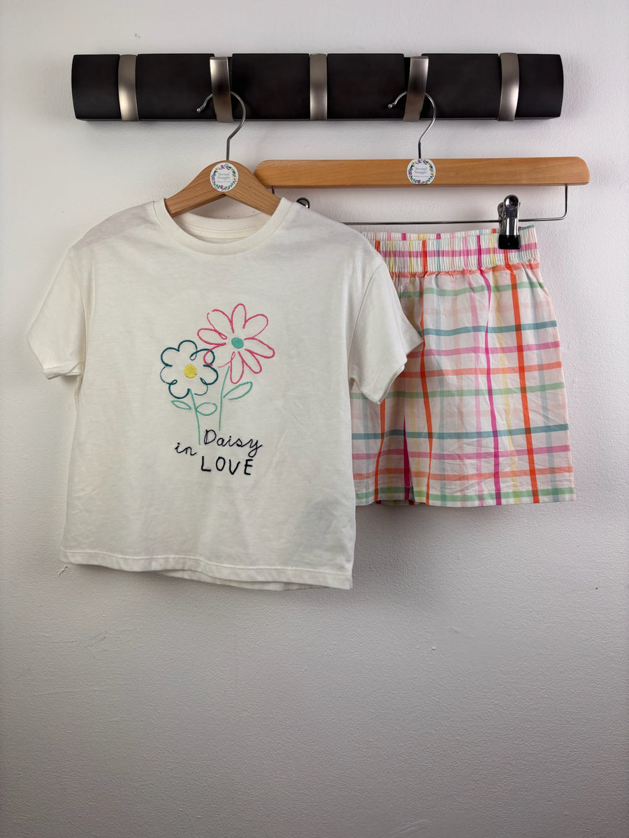 M&S Cream Daisy T-Shirt and Check Shorts Set-Night Wear-Second Snuggle Preloved