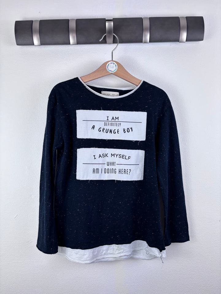 Zara Navy Slogan Long Sleeve Top 6 Years-Tops-Second Snuggle Preloved