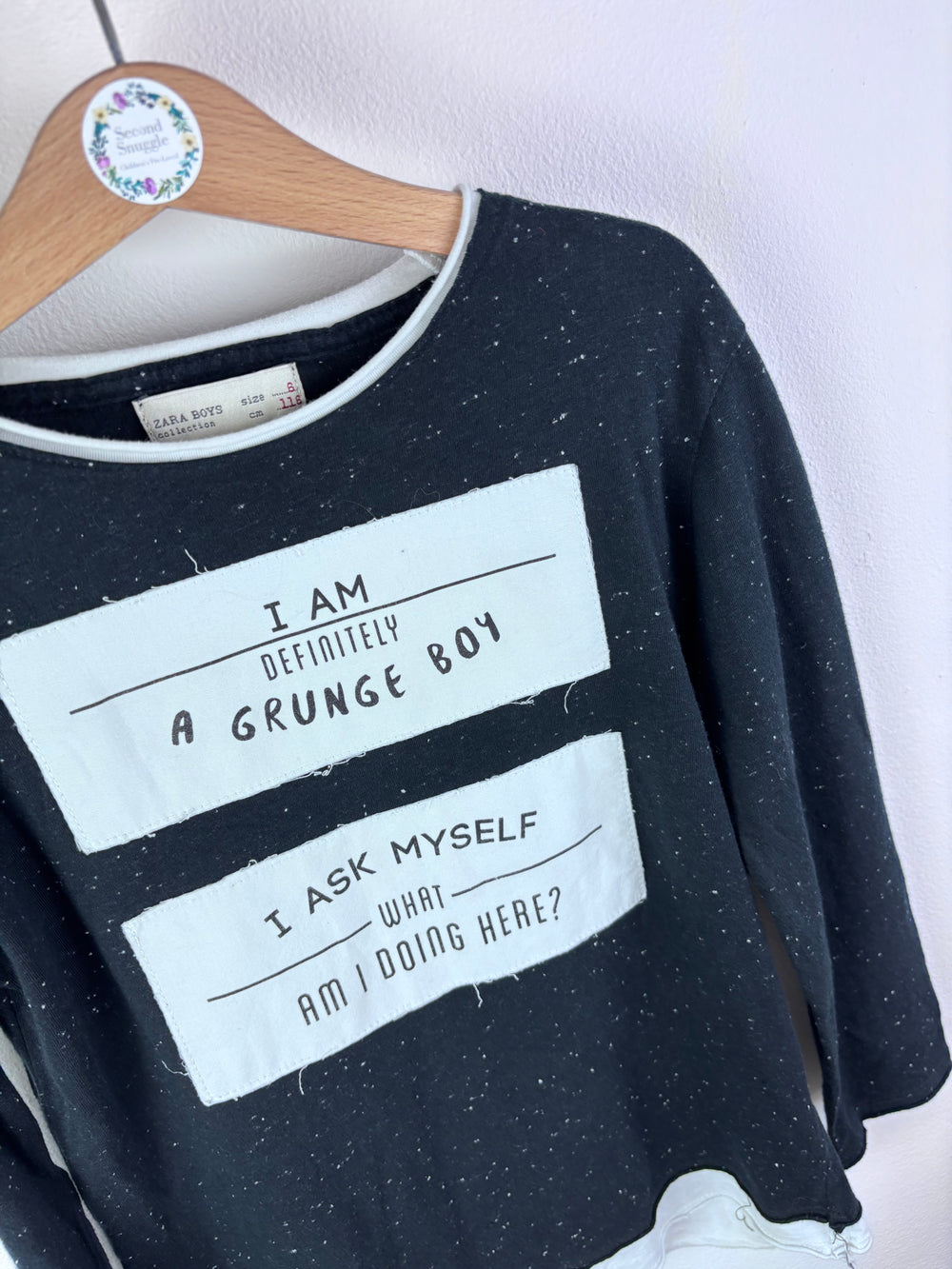 Zara Navy Slogan Long Sleeve Top 6 Years-Tops-Second Snuggle Preloved