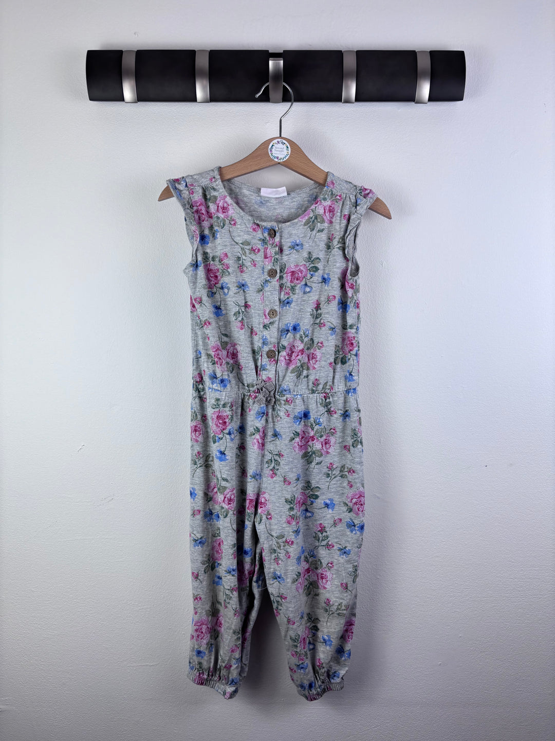 Next Grey Floral Playsuit Button Detail 3-4 Years-Jump Suits-Second Snuggle Preloved