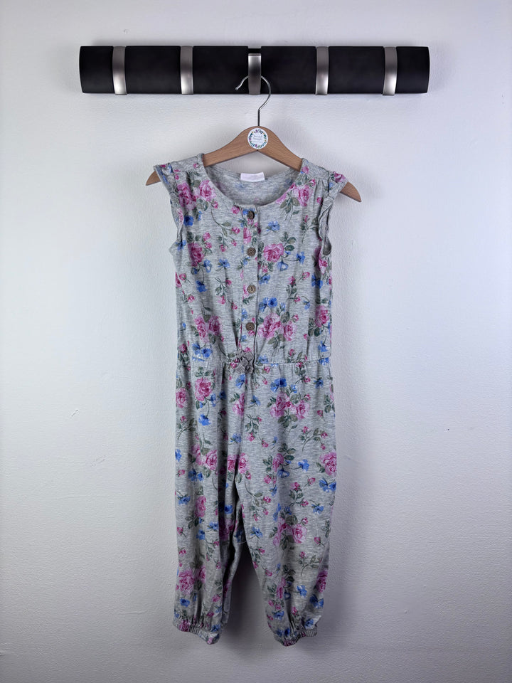 Next Grey Floral Playsuit Button Detail 3-4 Years-Jump Suits-Second Snuggle Preloved