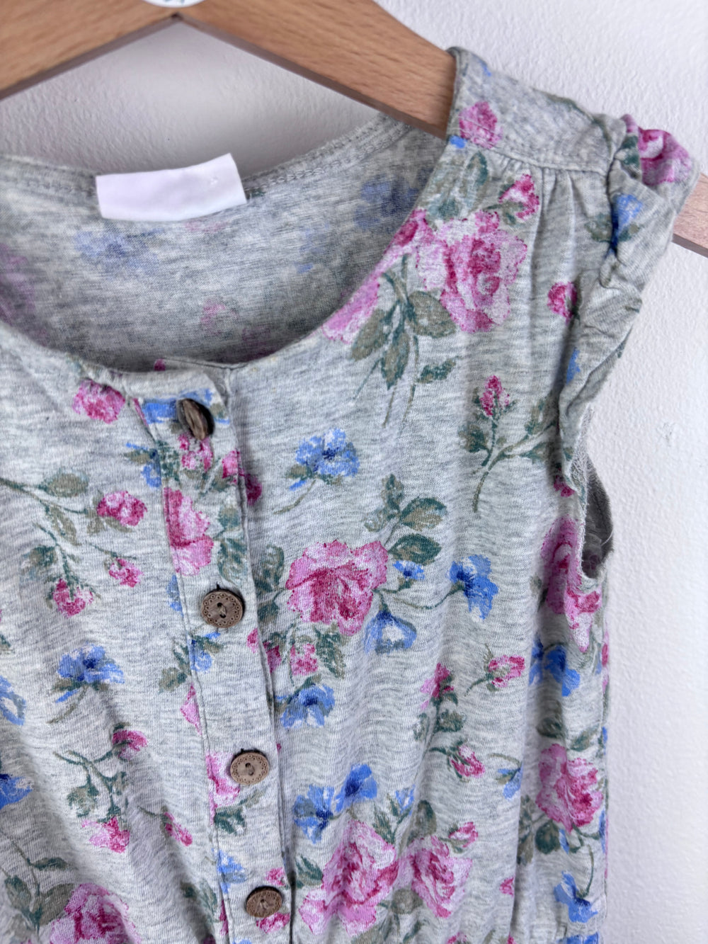 Next Grey Floral Playsuit Button Detail 3-4 Years-Jump Suits-Second Snuggle Preloved