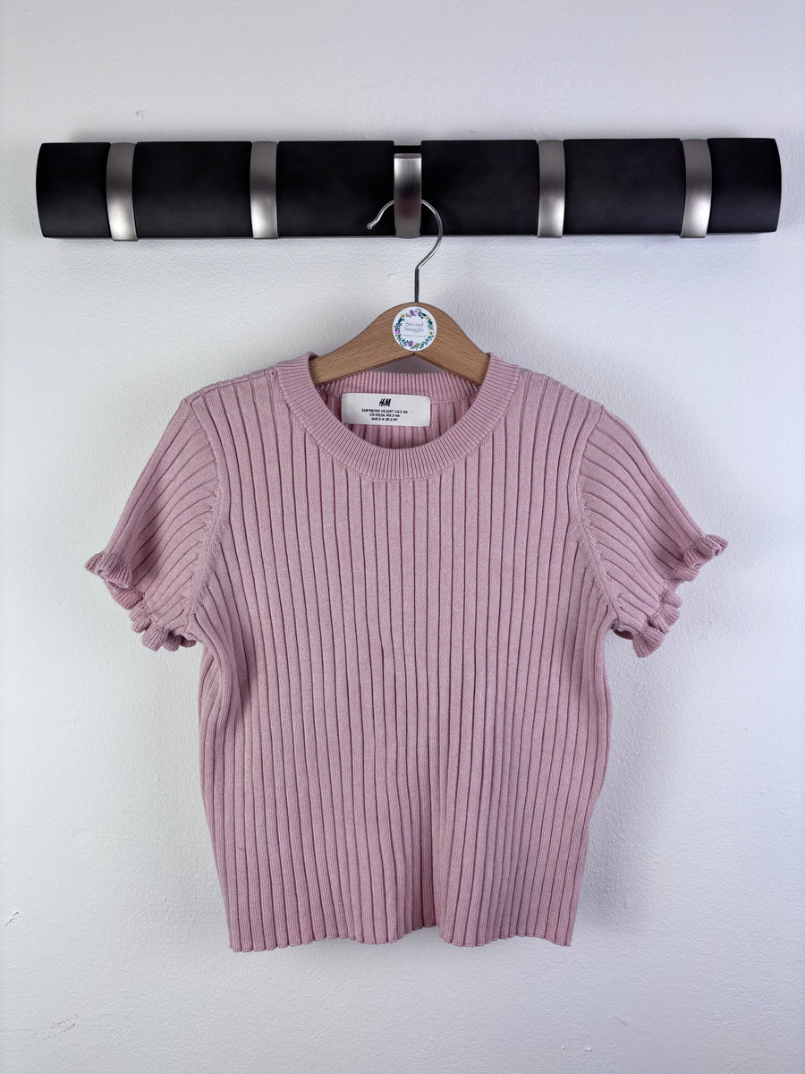 H&M Pink Ribbed Frill Sleeve Top 2-4 Years-Tops-Second Snuggle Preloved
