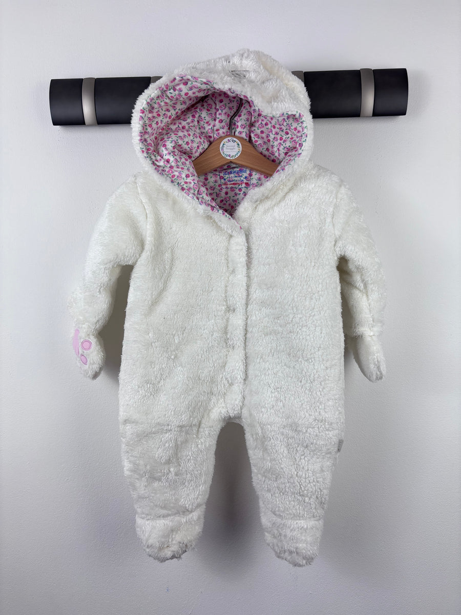 JoJo Maman Bebe White Teddy Pramsuit 0-3 Months & 3-6 Months-Pramsuits-Second Snuggle Preloved