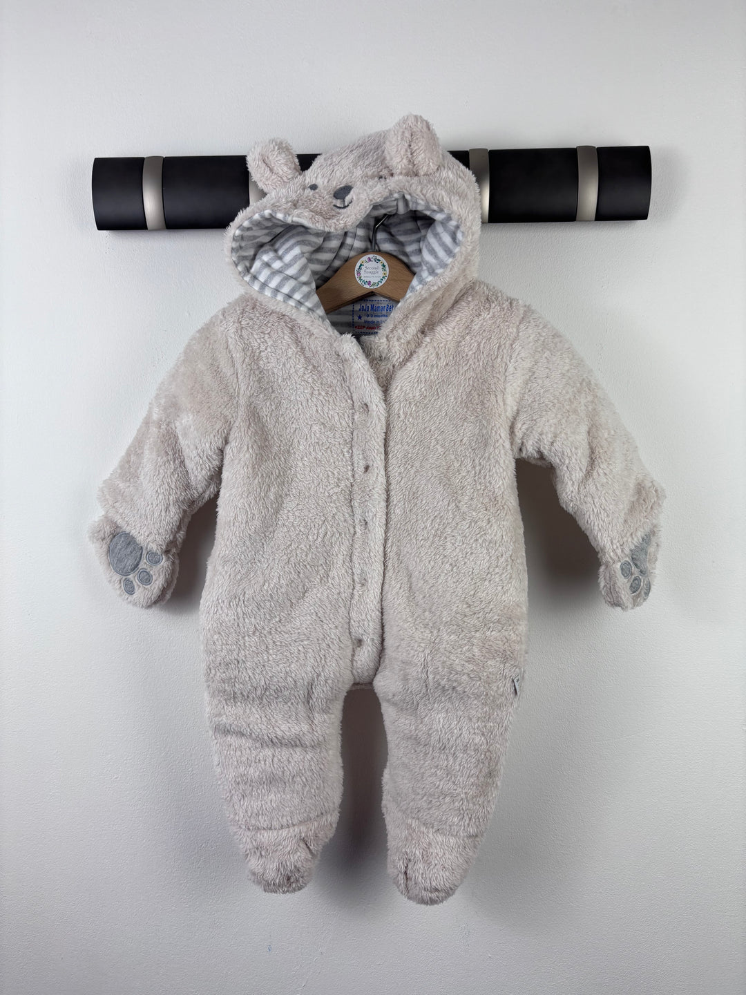 JoJo Maman Bebe Beige Bear Pramsuit 0-3 Months & 3-6 Months-Pramsuits-Second Snuggle Preloved