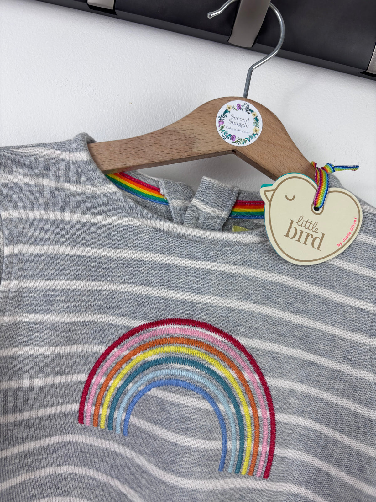 Little Bird Grey Stripe Rainbow Long Sleeve Dress-Dresses-Second Snuggle Preloved