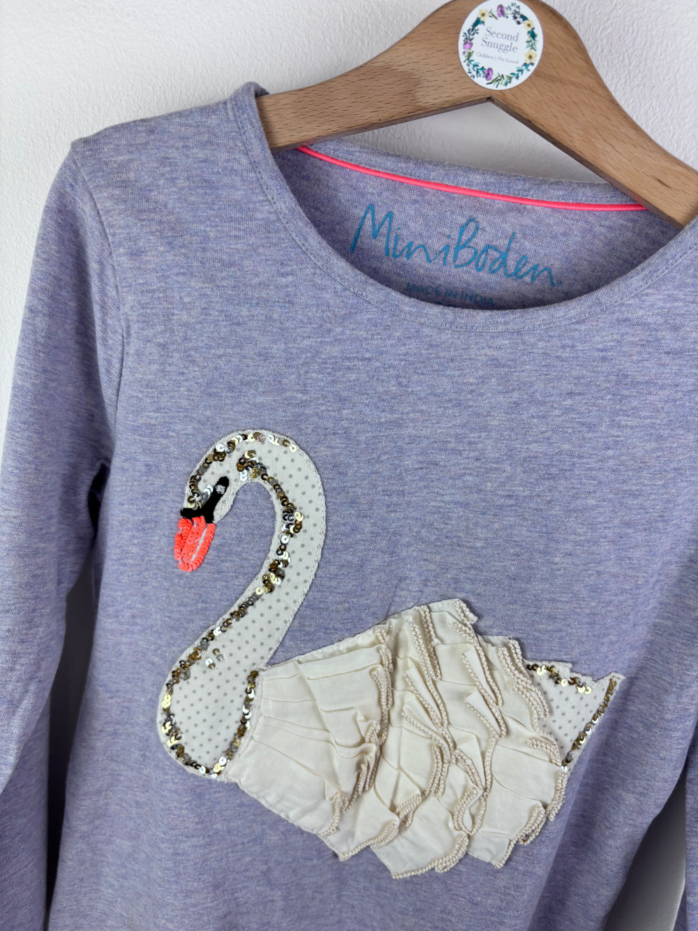 Mini Boden Lilac Top Swan Appliqué 7-8 Years-Tops-Second Snuggle Preloved
