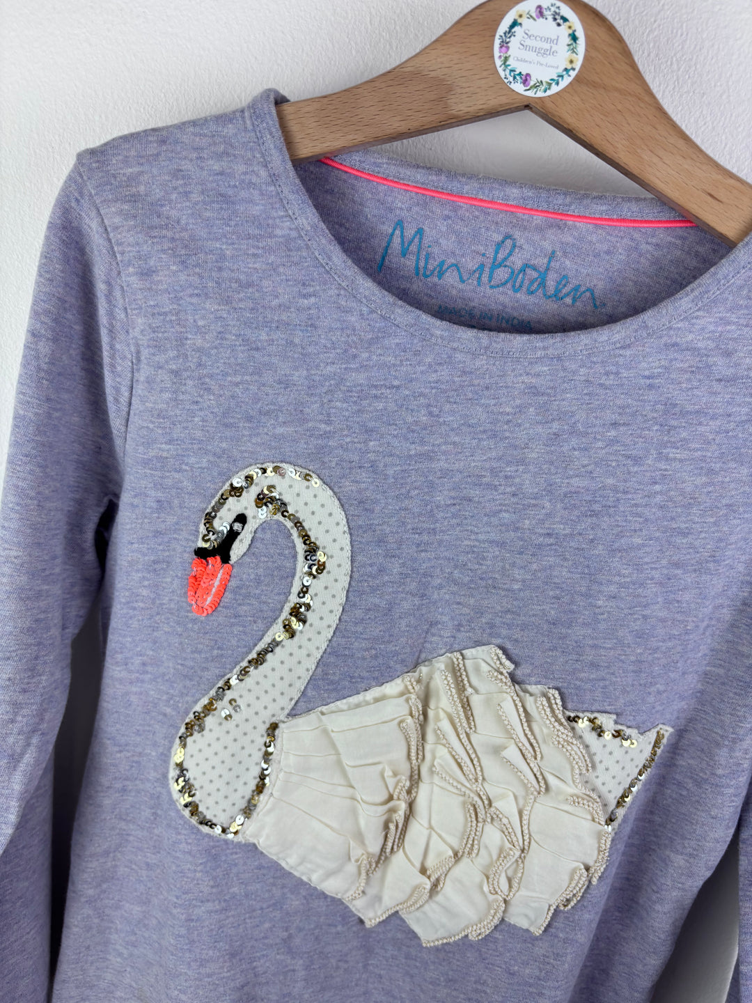 Mini Boden Lilac Top Swan Appliqué 7-8 Years-Tops-Second Snuggle Preloved