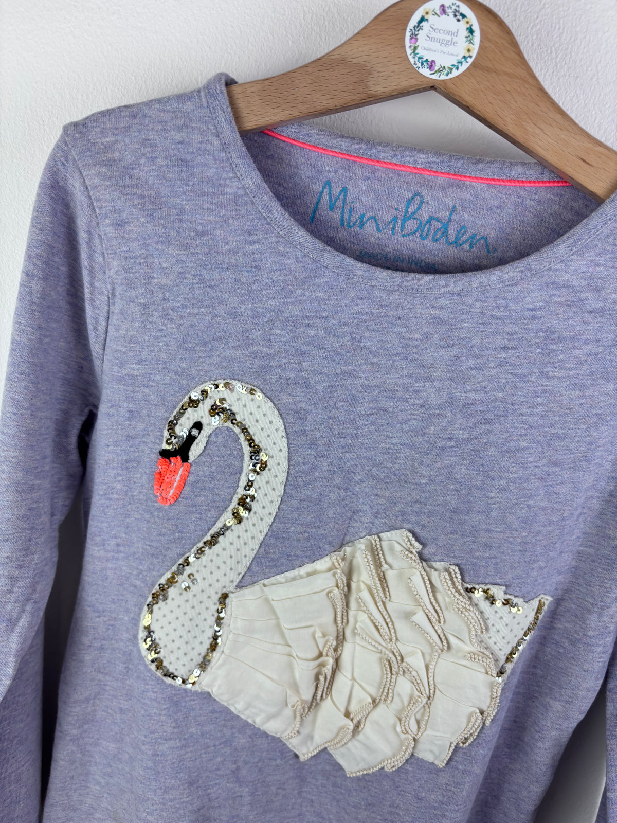 Mini Boden Lilac Top Swan Appliqué 7-8 Years-Tops-Second Snuggle Preloved