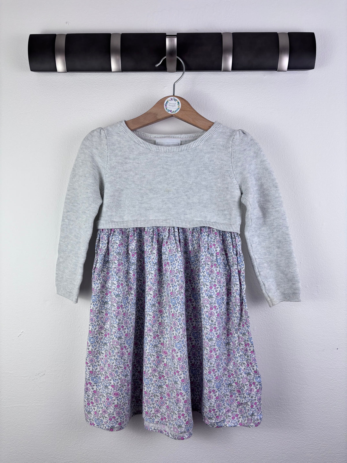 The Little White Company Grey Knit Floral Dress 18-24 Months-Dresses-Second Snuggle Preloved