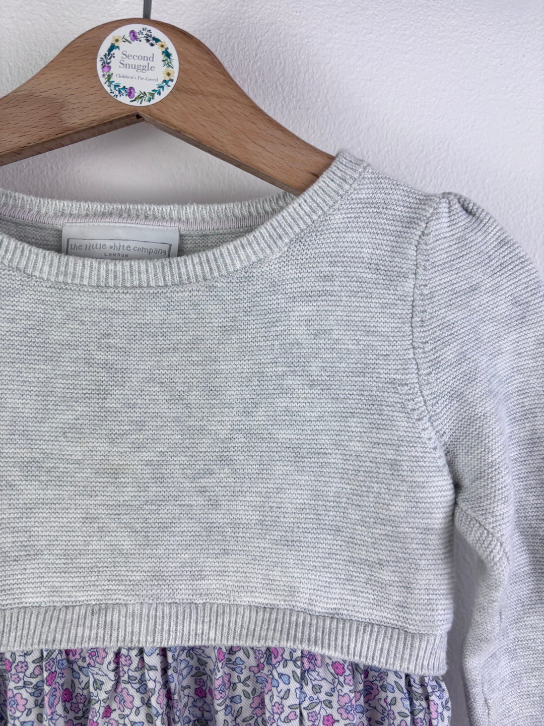 The Little White Company Grey Knit Floral Dress 18-24 Months-Dresses-Second Snuggle Preloved