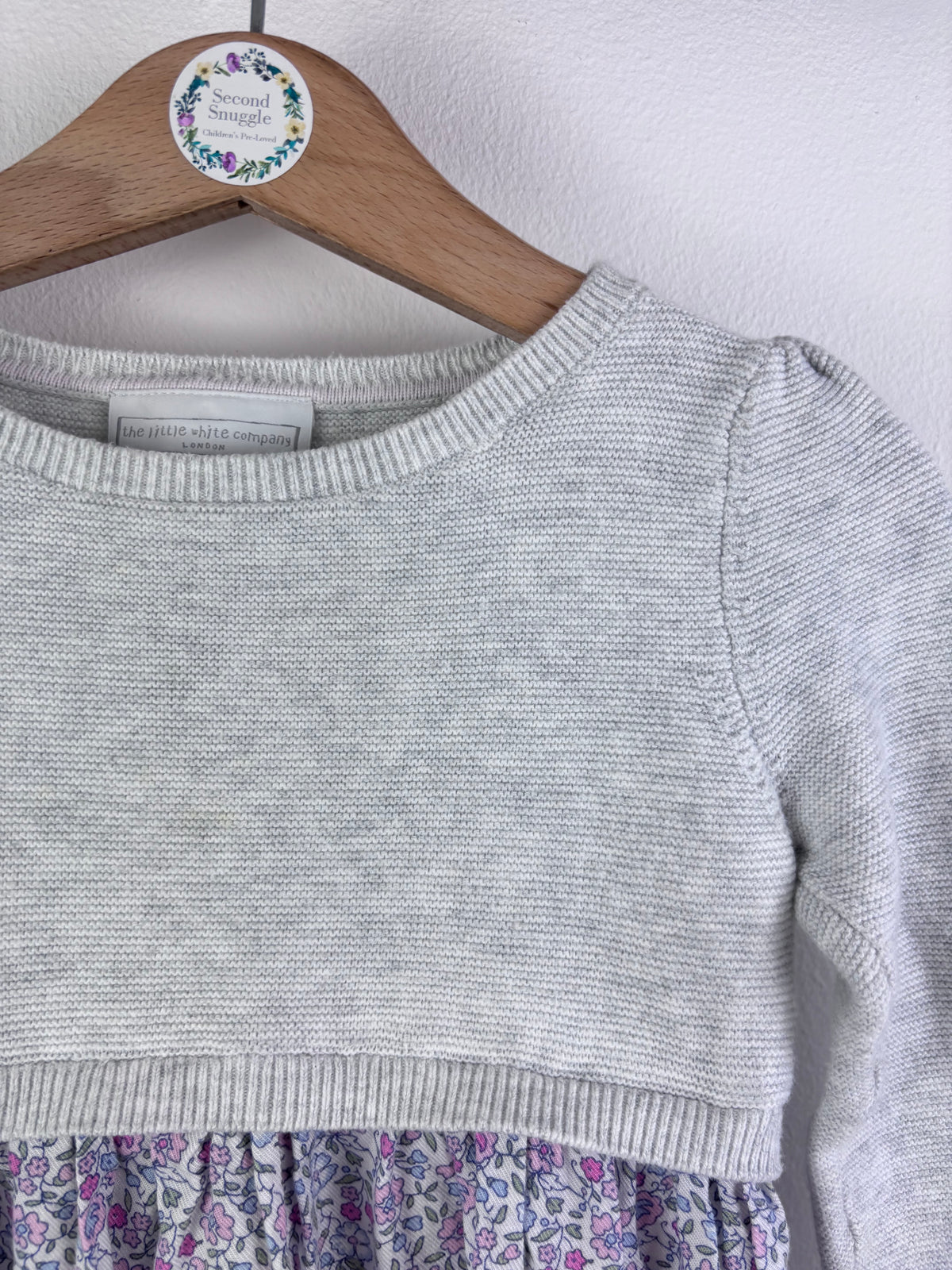 The Little White Company Grey Knit Floral Dress 18-24 Months-Dresses-Second Snuggle Preloved