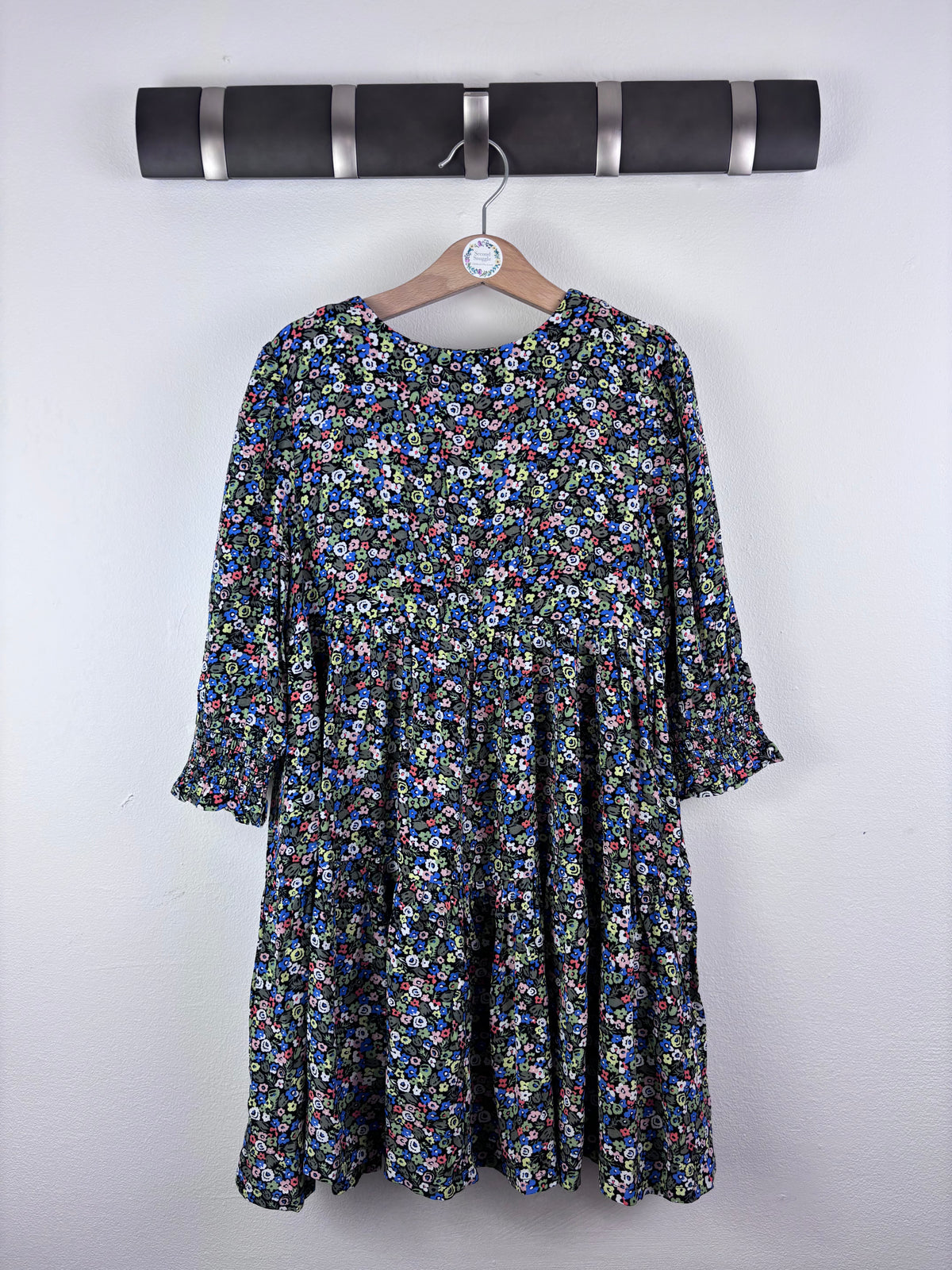 John Lewis Black Ditsy Floral Dress 7 Years-Dresses-Second Snuggle Preloved