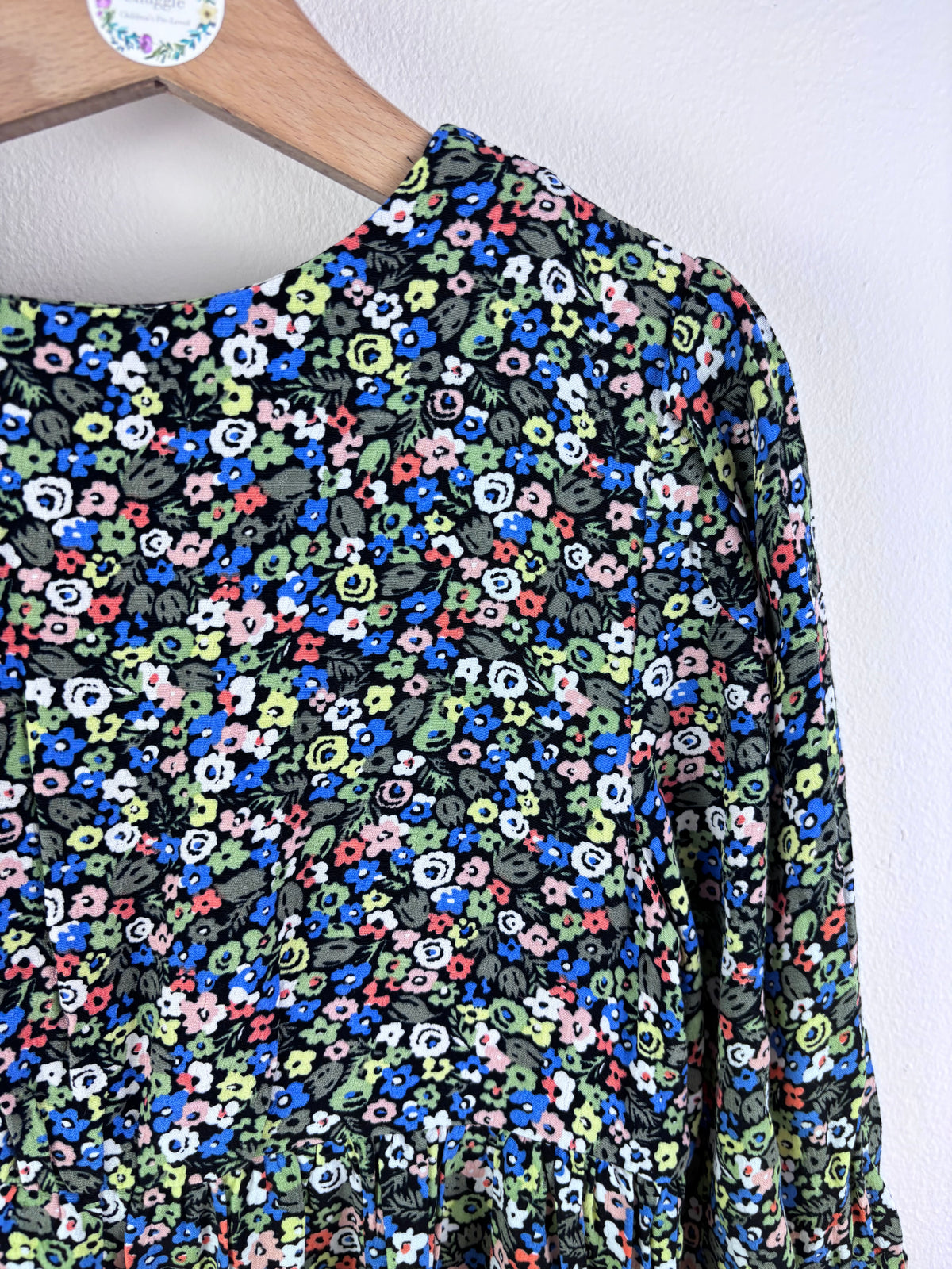 John Lewis Black Ditsy Floral Dress 7 Years-Dresses-Second Snuggle Preloved