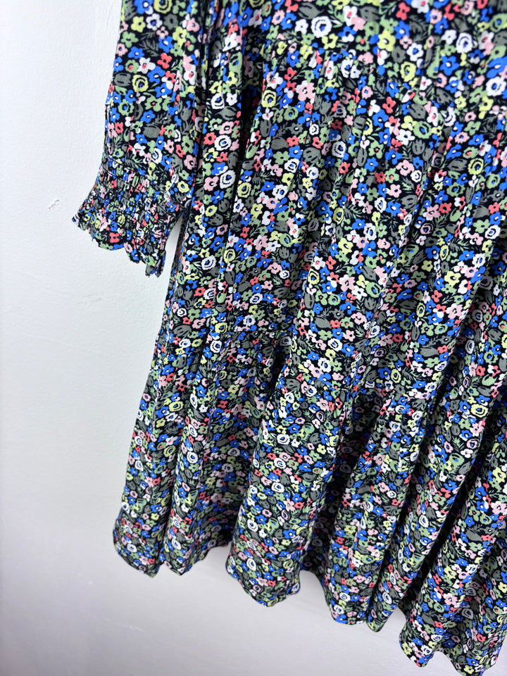 John Lewis Black Ditsy Floral Dress 7 Years-Dresses-Second Snuggle Preloved