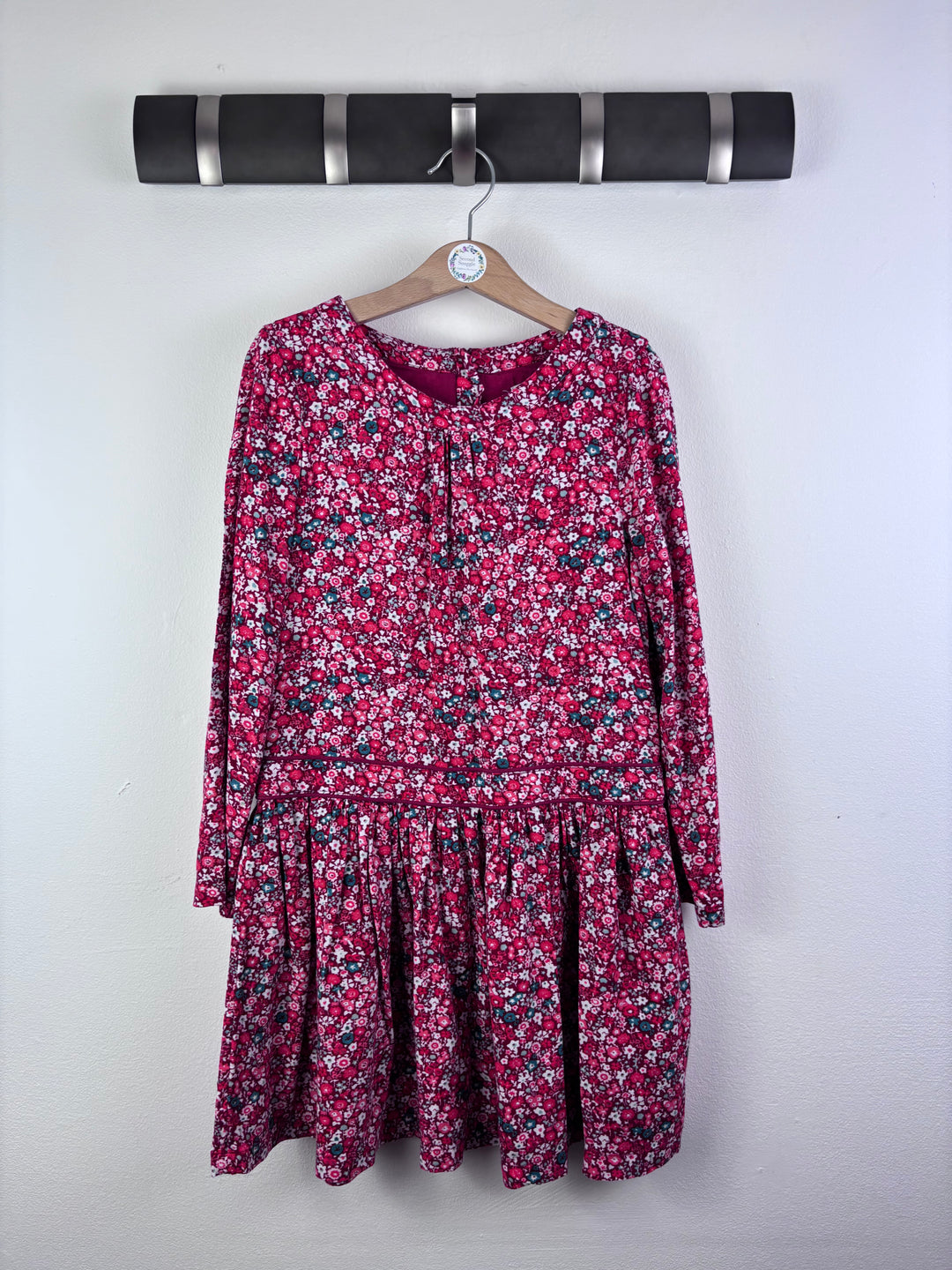 John Lewis Pink Floral Long Sleeve Dress 7 Years-Dresses-Second Snuggle Preloved