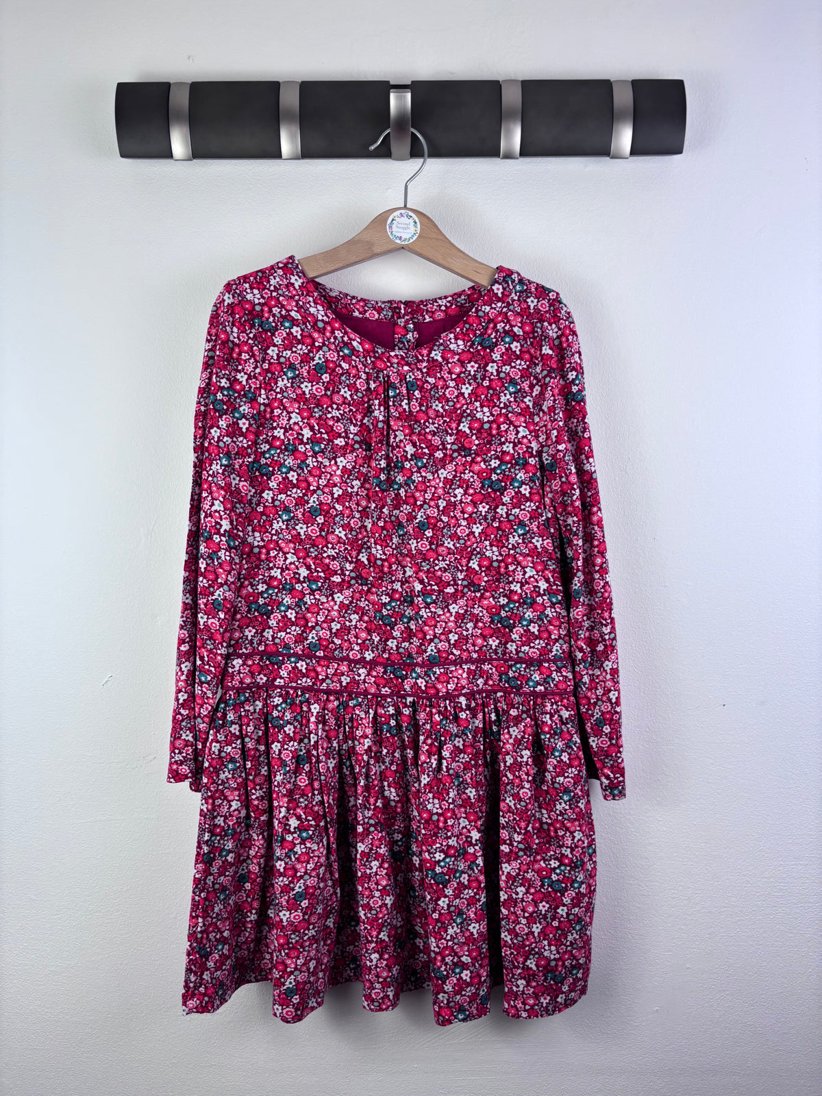 John Lewis Pink Floral Long Sleeve Dress 7 Years-Dresses-Second Snuggle Preloved