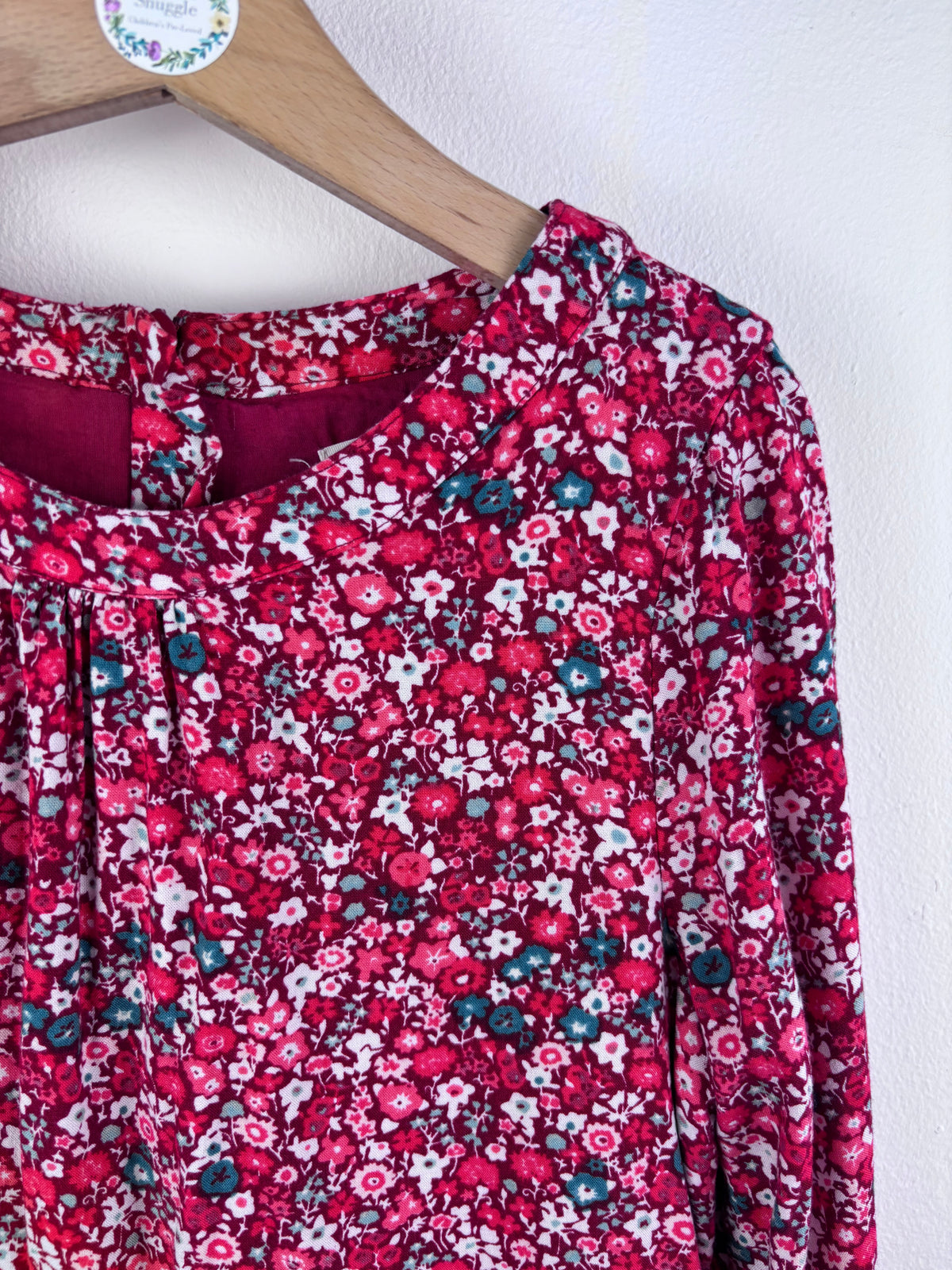 John Lewis Pink Floral Long Sleeve Dress 7 Years-Dresses-Second Snuggle Preloved