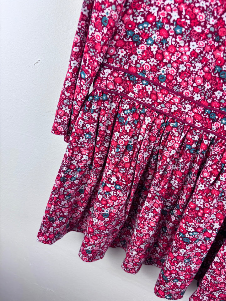 John Lewis Pink Floral Long Sleeve Dress 7 Years-Dresses-Second Snuggle Preloved
