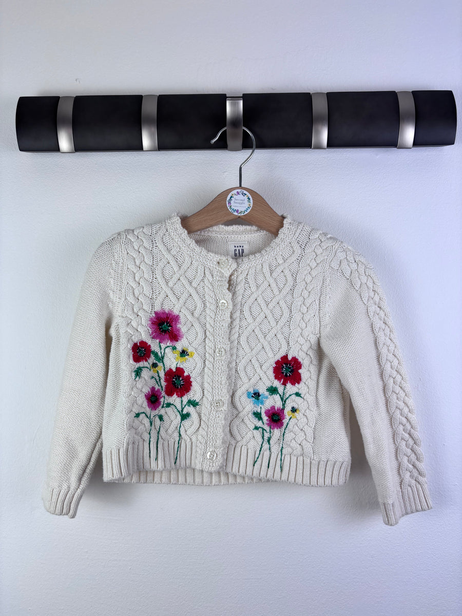 Gap Cream Cable Knit Floral Cardigan 18-24 Months-Cardigans-Second Snuggle Preloved