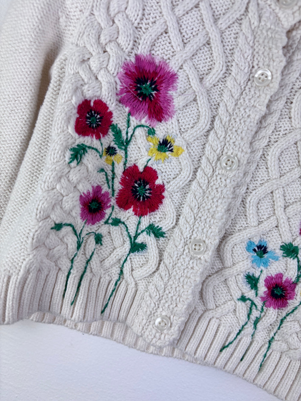 Gap Cream Cable Knit Floral Cardigan 18-24 Months-Cardigans-Second Snuggle Preloved