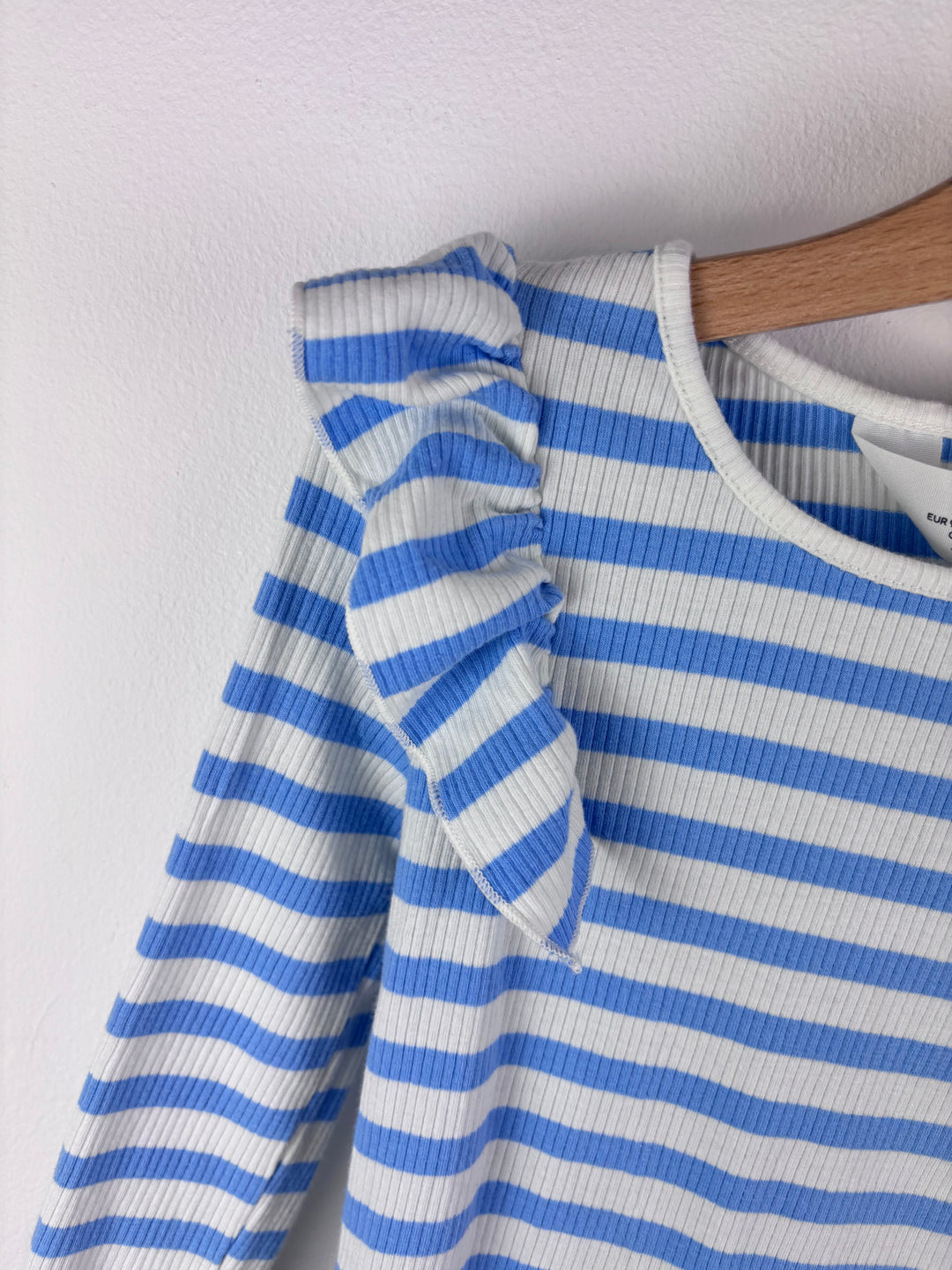 H&M Blue White Striped Ribbed Frill Top 2-4 Years-Tops-Second Snuggle Preloved