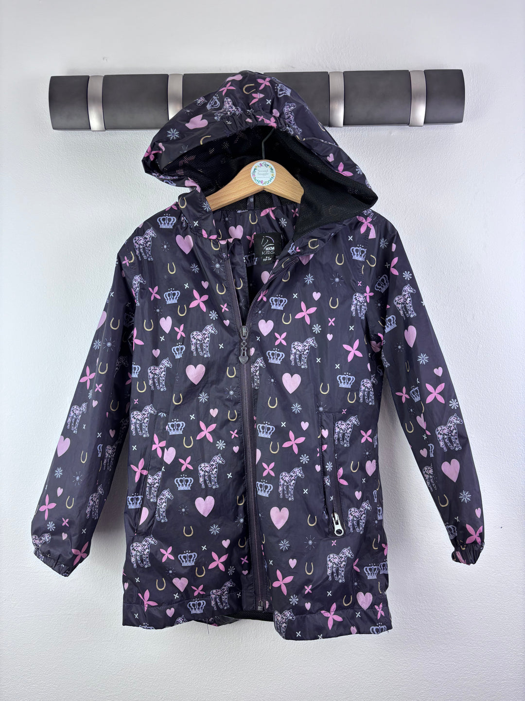 HKM Navy Horse Heart Print Raincoat 5-6 Years-Coats-Second Snuggle Preloved