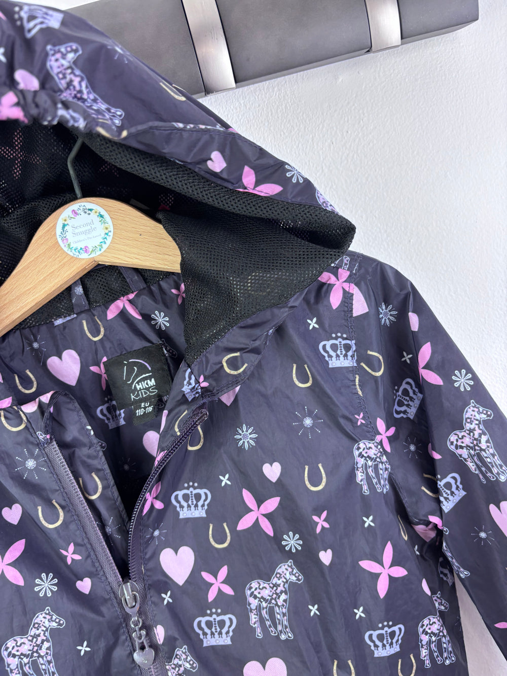 HKM Navy Horse Heart Print Raincoat 5-6 Years-Coats-Second Snuggle Preloved