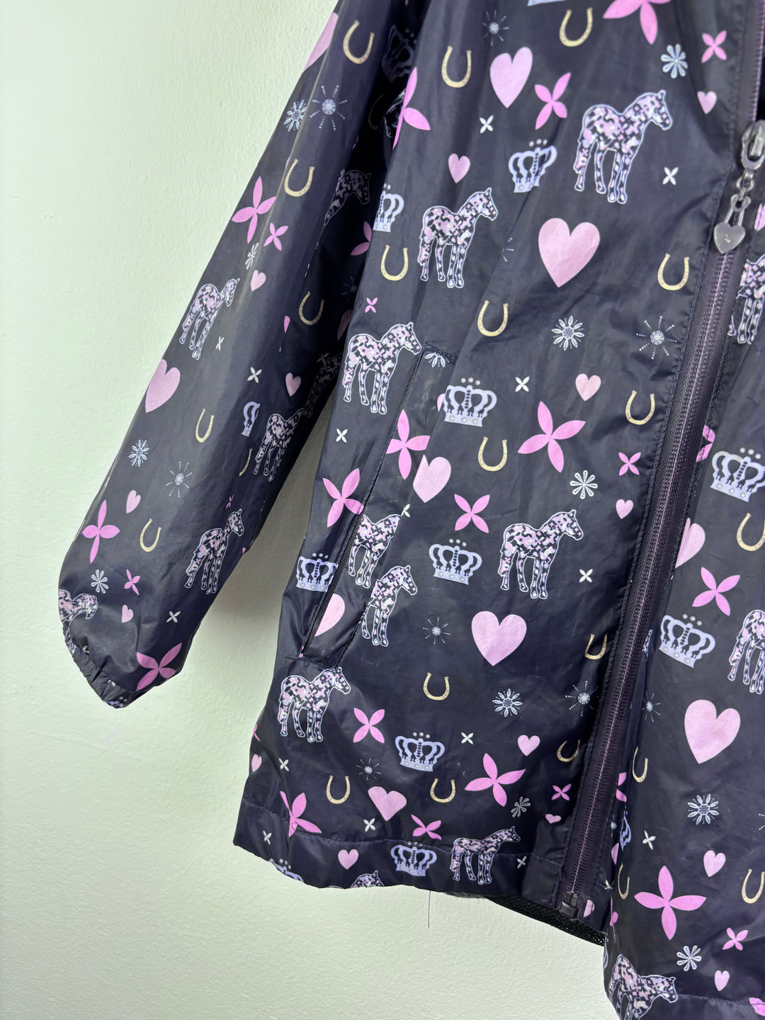 HKM Navy Horse Heart Print Raincoat 5-6 Years-Coats-Second Snuggle Preloved