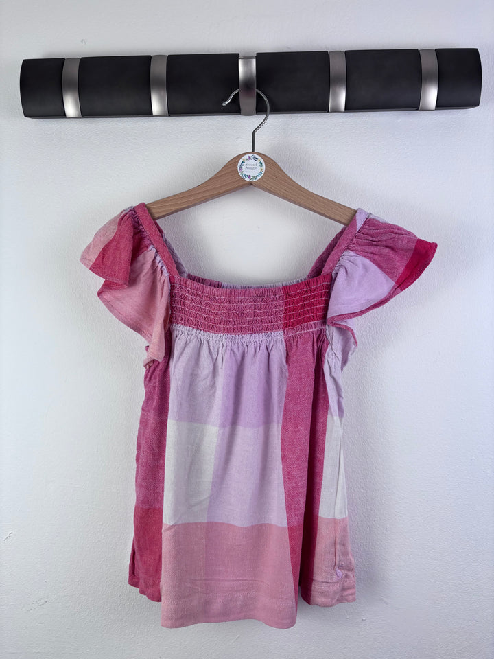 Joules Pink Check Bardot Top Flutter Sleeve 6 Years-Tops-Second Snuggle Preloved