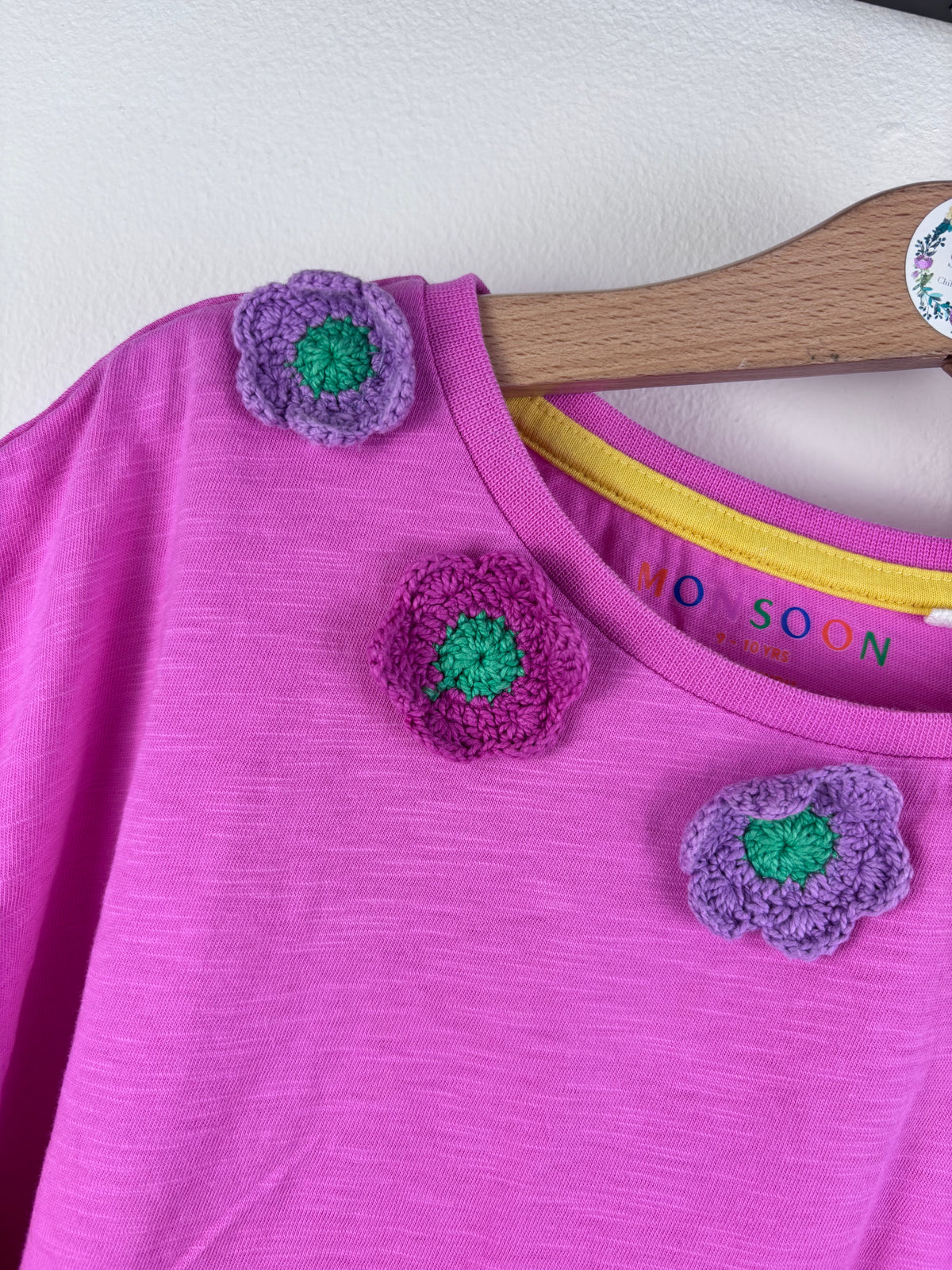 Monsoon Pink Top Flower Appliqué 9-10 Years-Tops-Second Snuggle Preloved