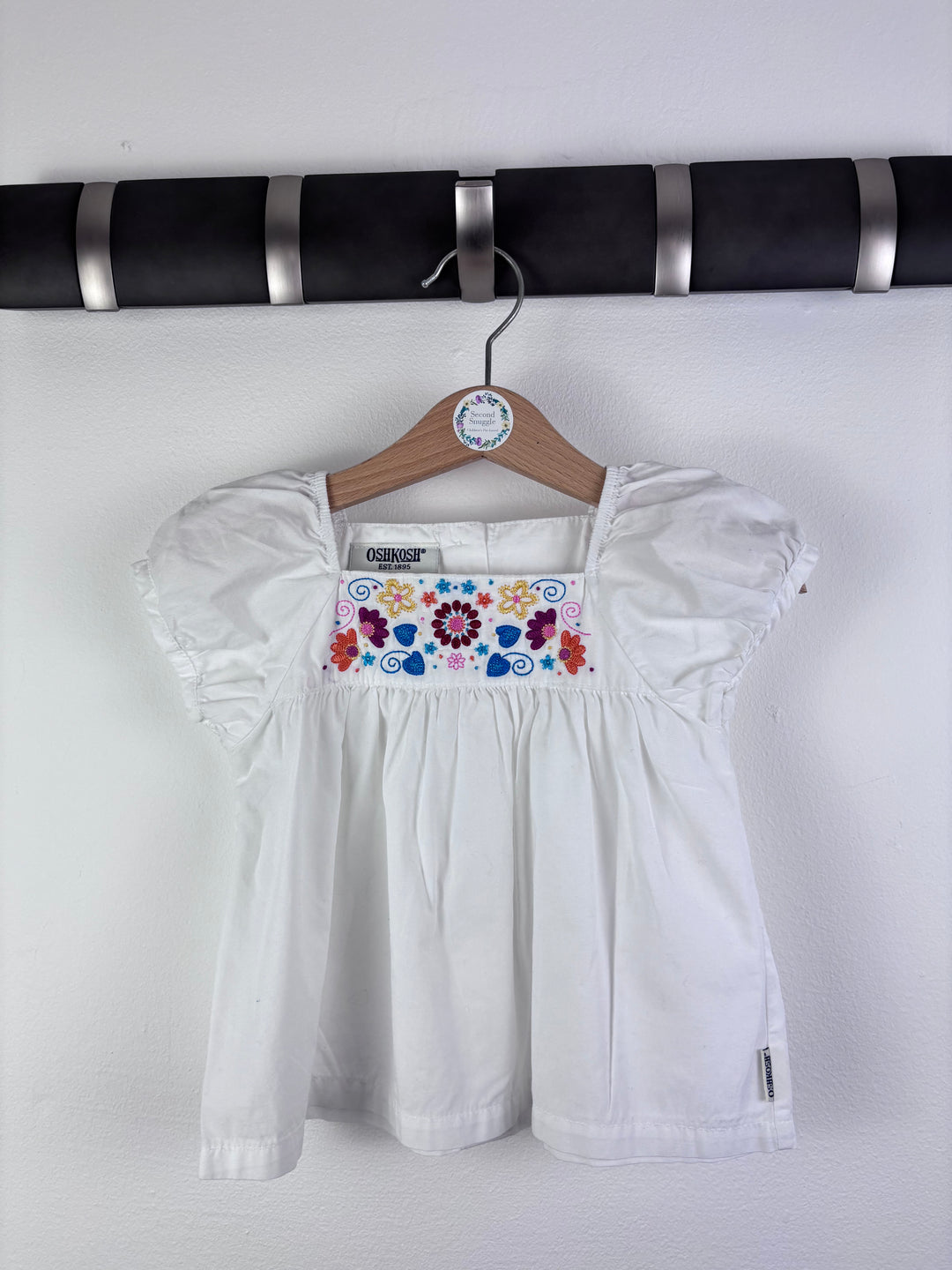 OshKosh White Embroidered Puff Sleeve Top 18-24 Months-Tops-Second Snuggle Preloved