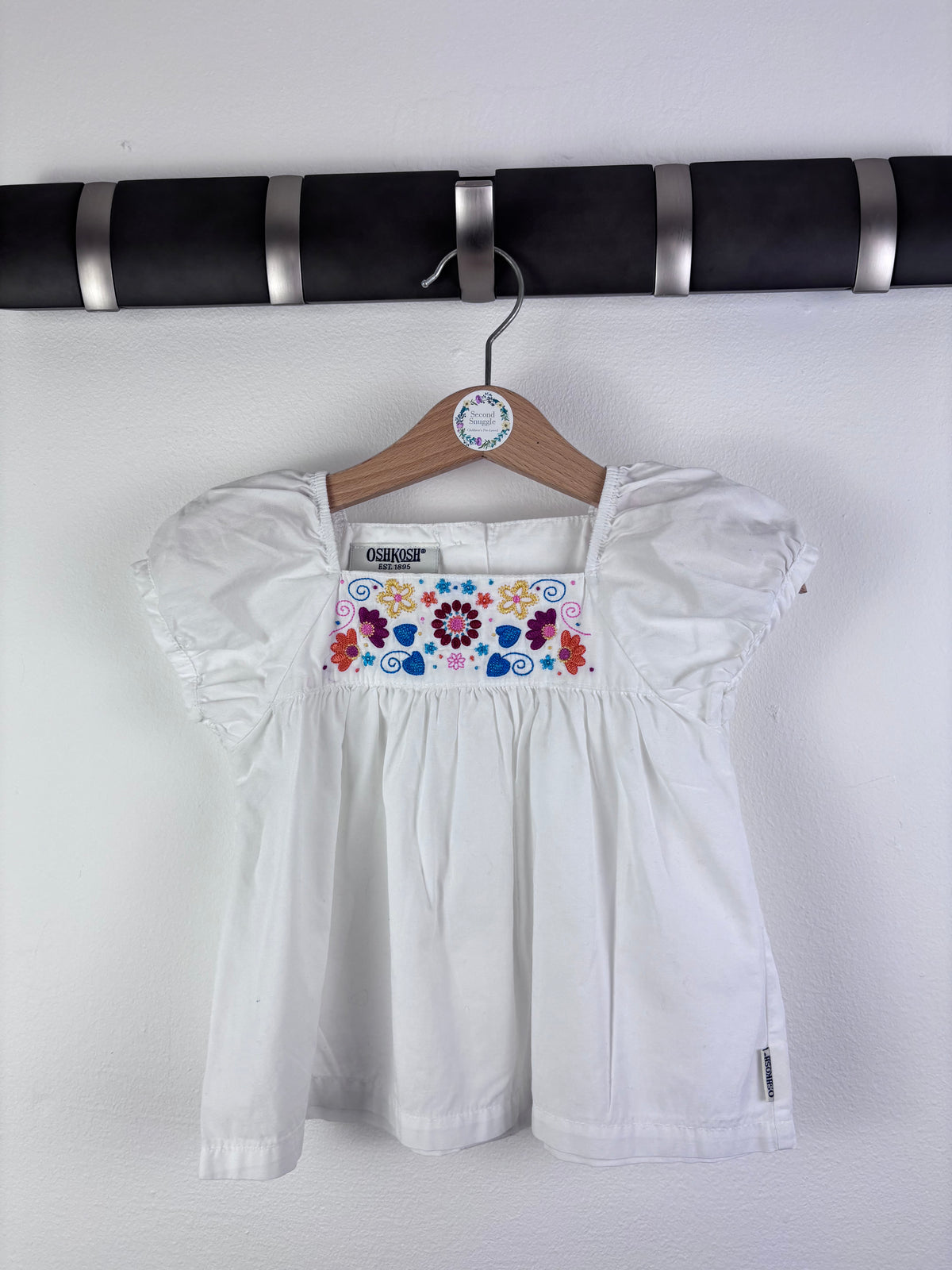 OshKosh White Embroidered Puff Sleeve Top 18-24 Months-Tops-Second Snuggle Preloved