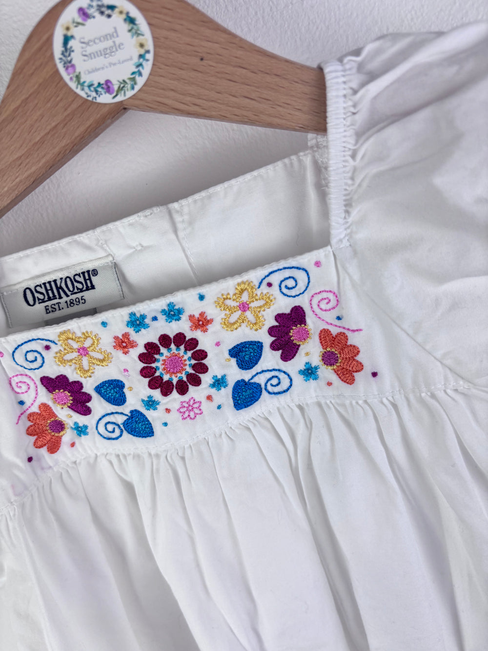 OshKosh White Embroidered Puff Sleeve Top 18-24 Months-Tops-Second Snuggle Preloved