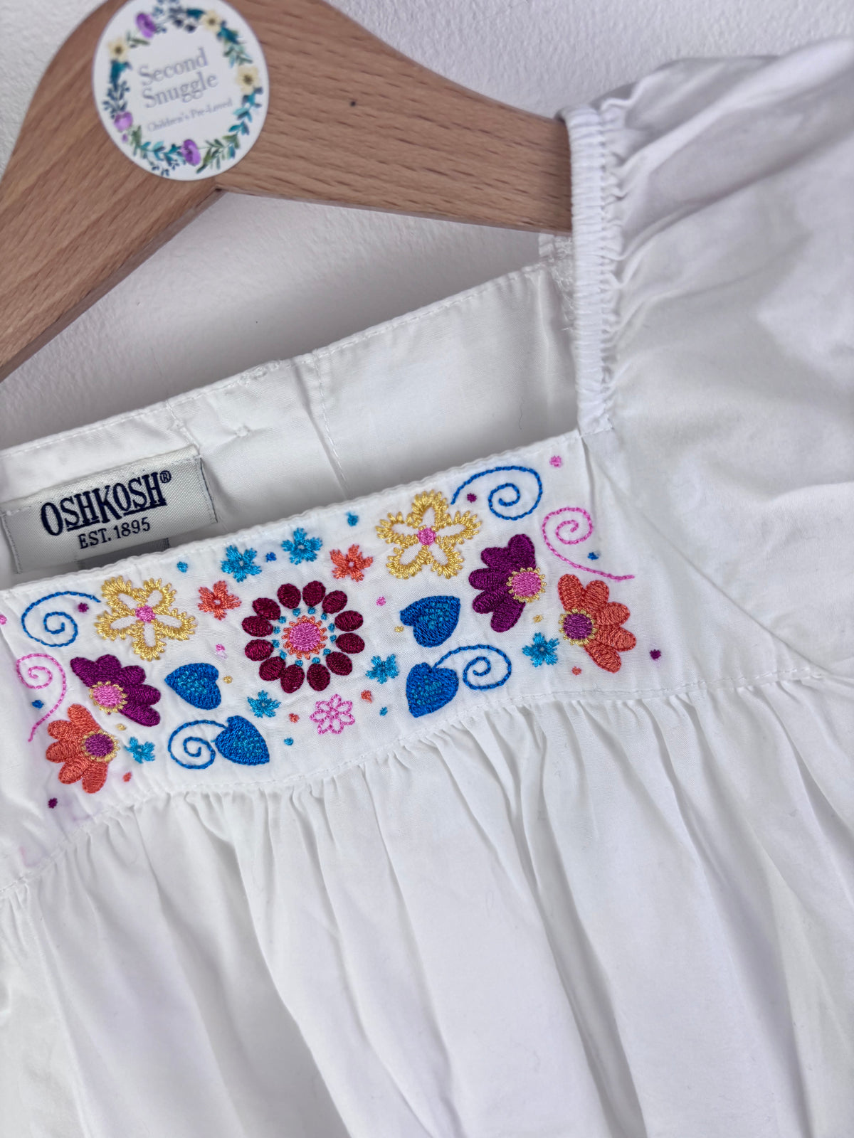 OshKosh White Embroidered Puff Sleeve Top 18-24 Months-Tops-Second Snuggle Preloved