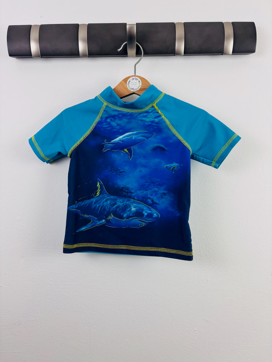 Cherokee Blue Shark Short Sleeve Swim Top 12 Months-Swimming-Second Snuggle Preloved