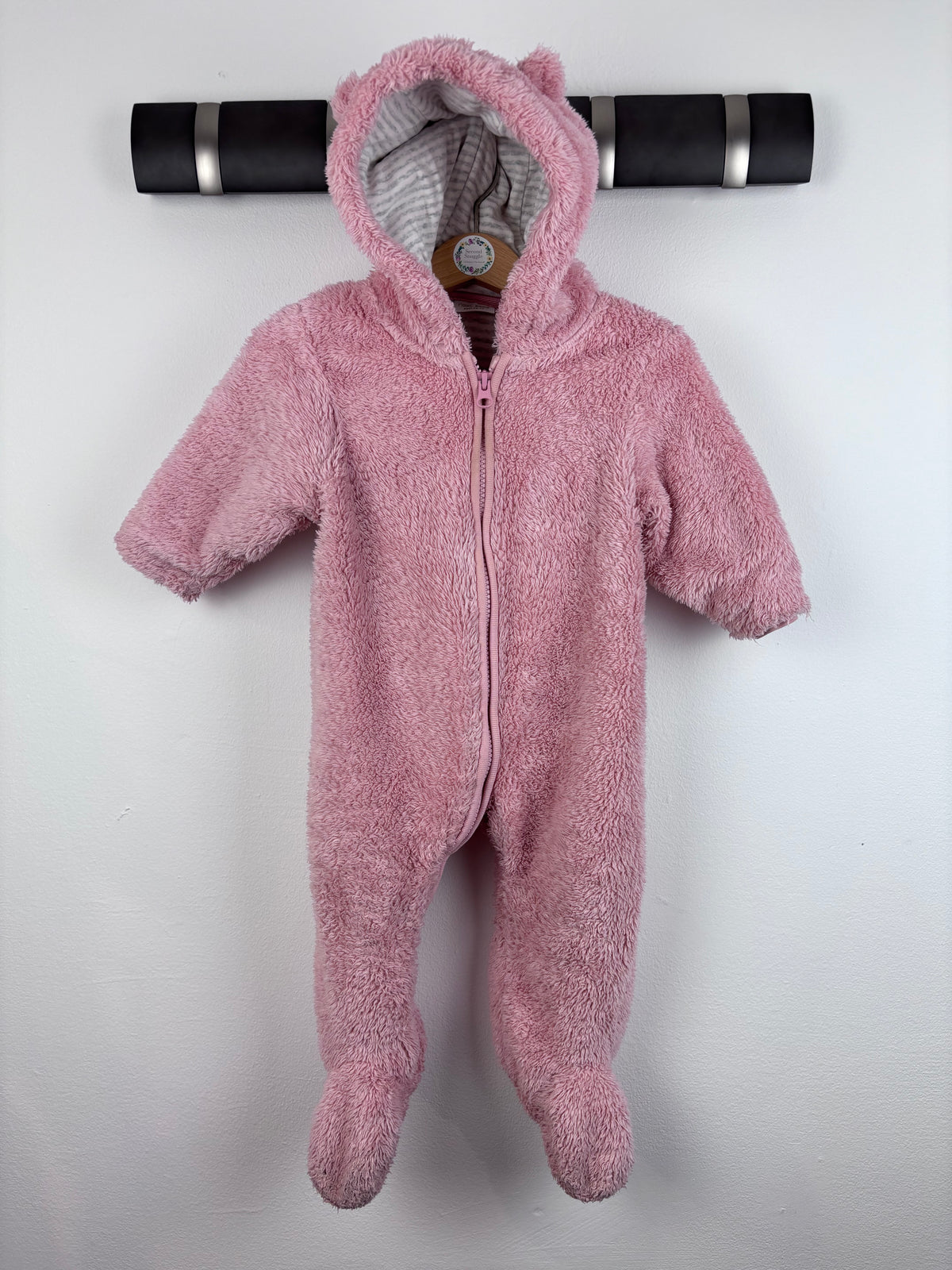 Next Pink Fleece Pramsuit 6-9 Months-Pramsuits-Second Snuggle Preloved