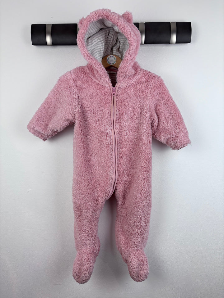 Next Pink Fleece Pramsuit 6-9 Months-Pramsuits-Second Snuggle Preloved