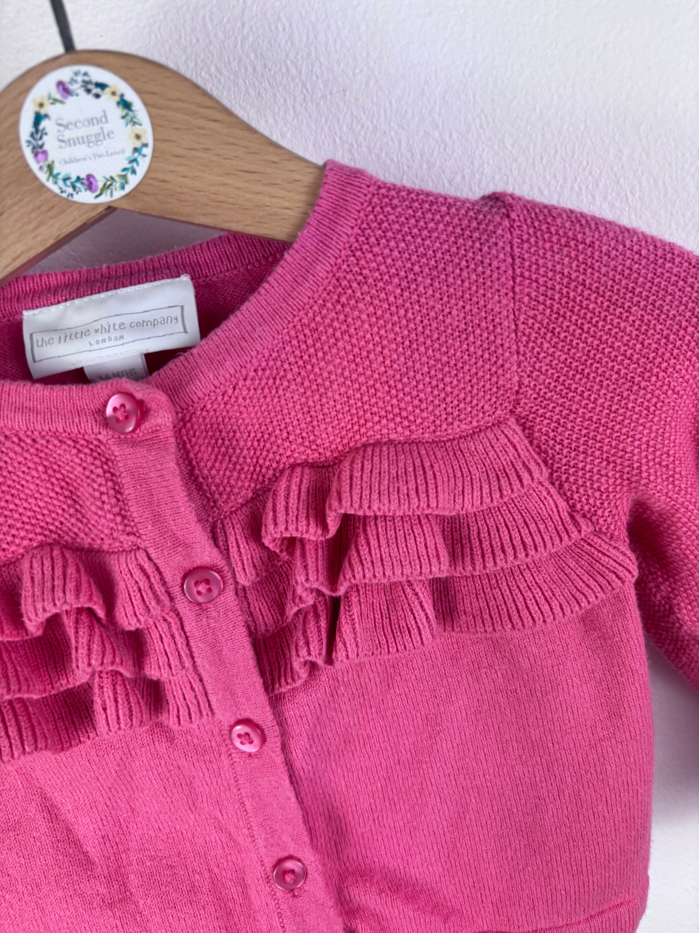 The Little White Company Pink Ruffle Knit Cardigan 3-6 Months-Cardigans-Second Snuggle Preloved