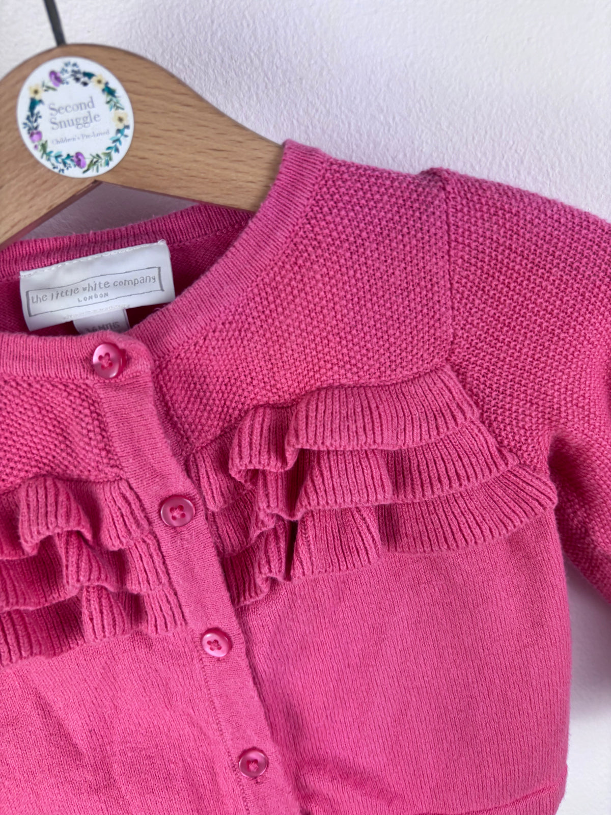 The Little White Company Pink Ruffle Knit Cardigan 3-6 Months-Cardigans-Second Snuggle Preloved