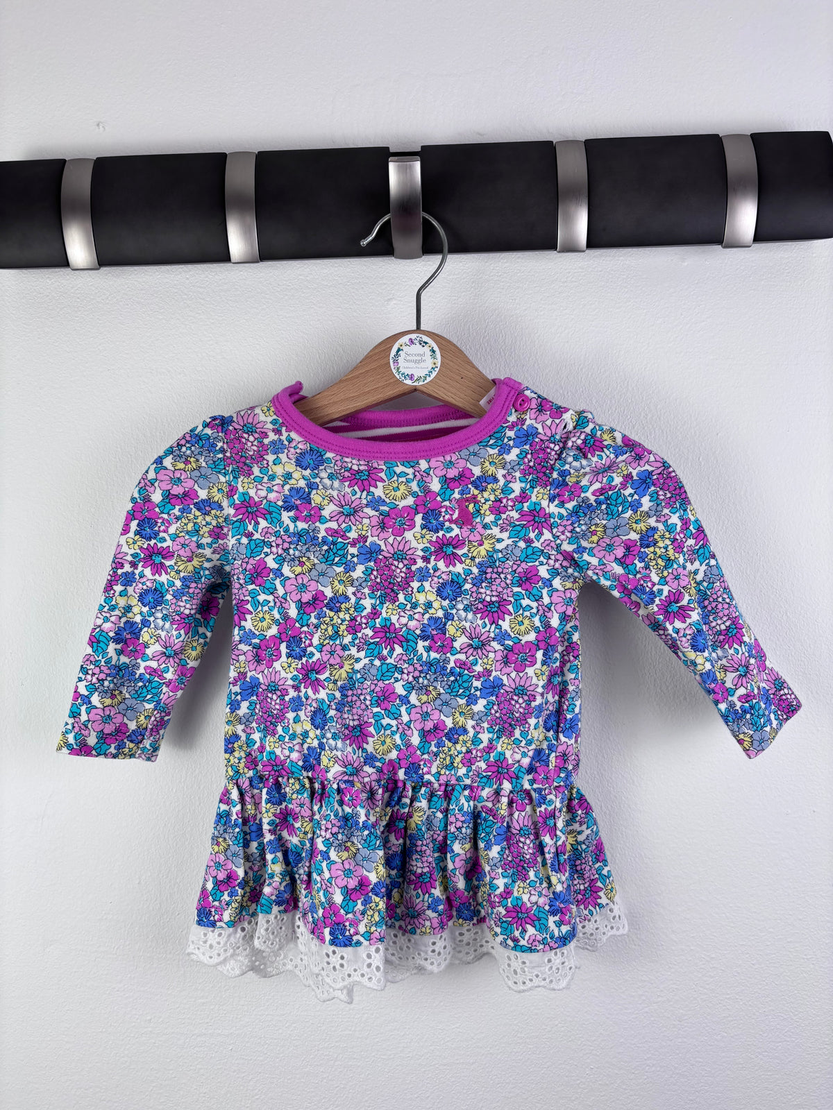 Joules Pink Floral Long Sleeve Peplum Top 3-6 Months-Tops-Second Snuggle Preloved