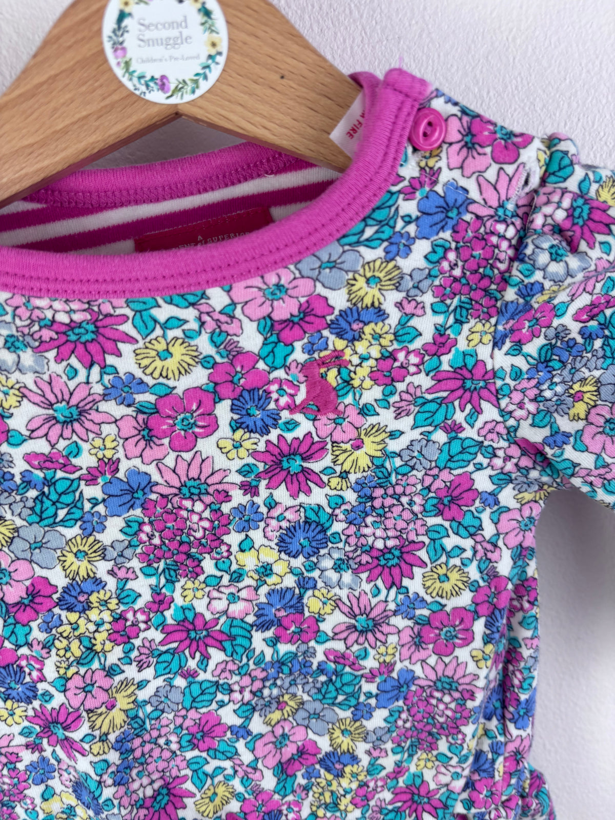 Joules Pink Floral Long Sleeve Peplum Top 3-6 Months-Tops-Second Snuggle Preloved