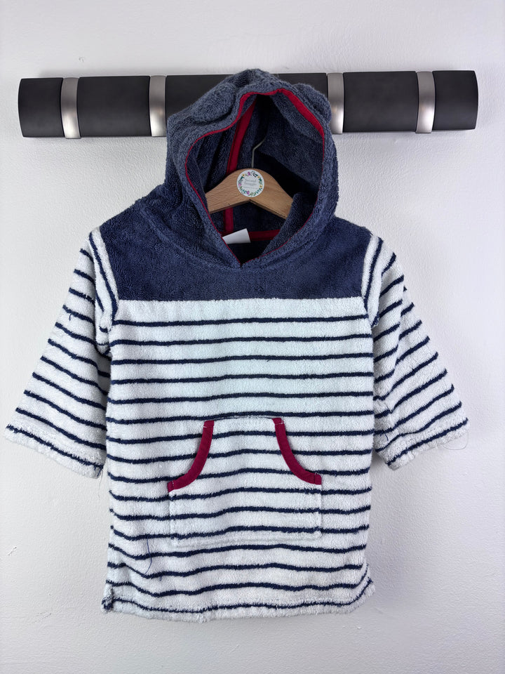 The Little White Company Navy Stripe Hooded Towelling Top 12-24 Months-Swimming-Second Snuggle Preloved