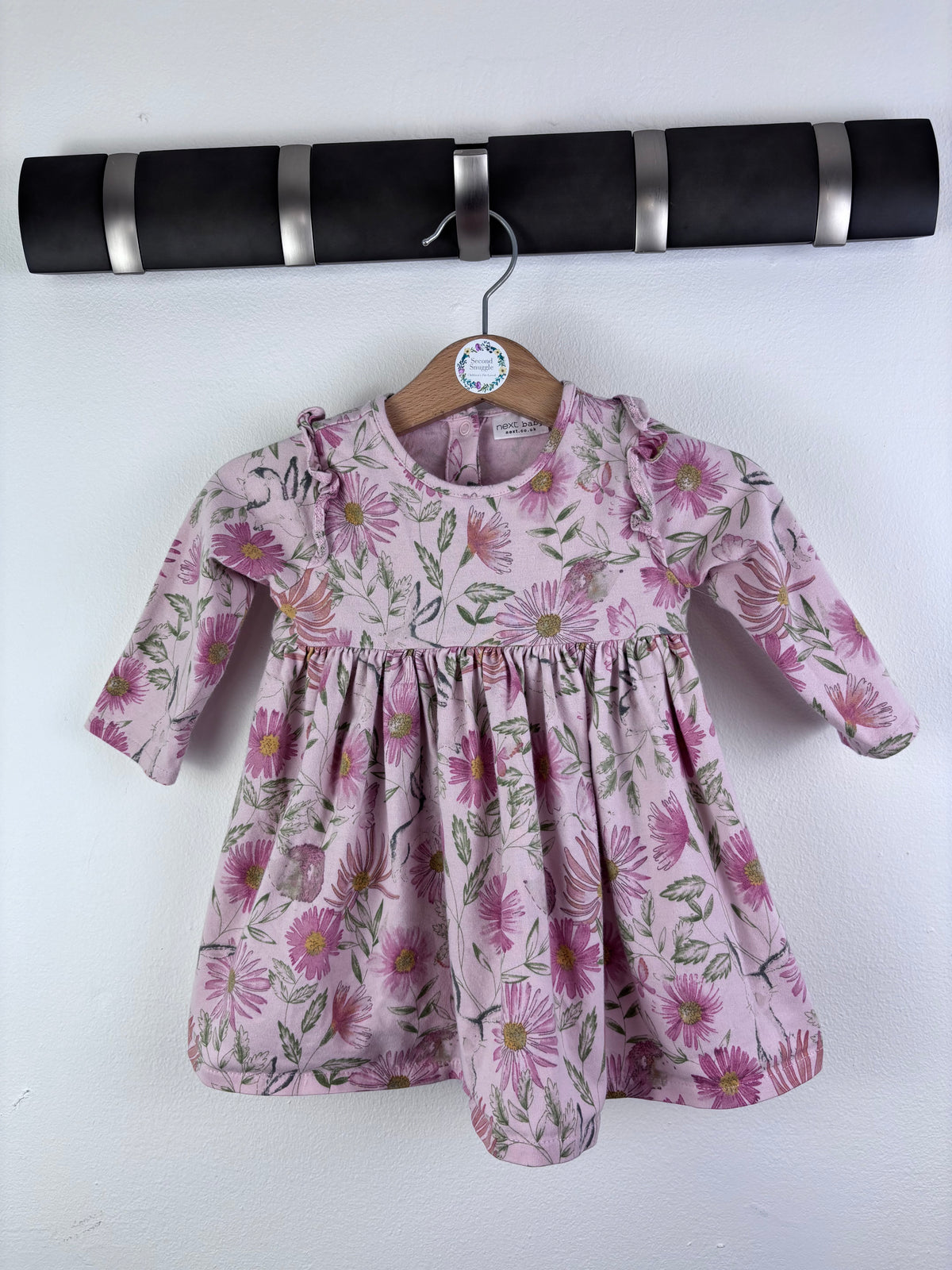 Next Pink Floral Long Sleeve Dress 3-6 Months-Dresses-Second Snuggle Preloved