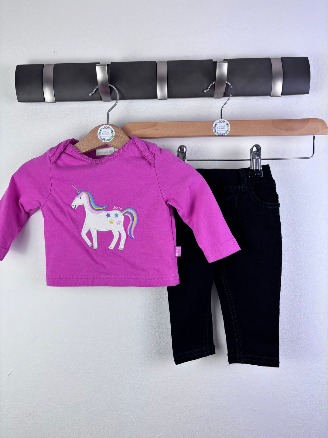 JoJo Maman Bebe Pink Unicorn Top and Black Leggings Set 0-3 Months-Sets-Second Snuggle Preloved