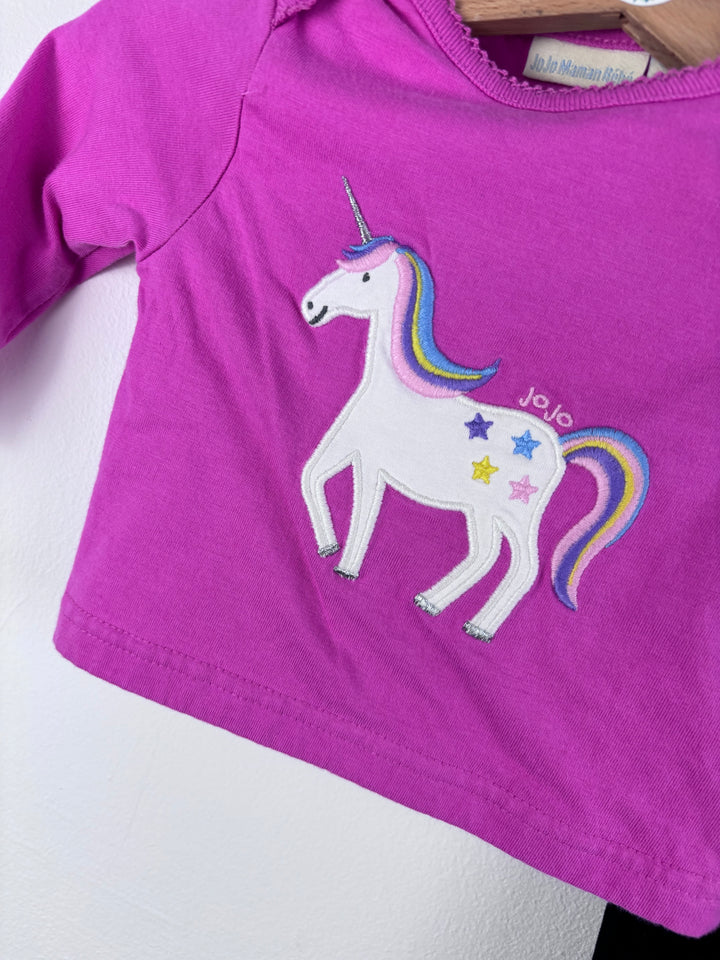 JoJo Maman Bebe Pink Unicorn Top and Black Leggings Set 0-3 Months-Sets-Second Snuggle Preloved