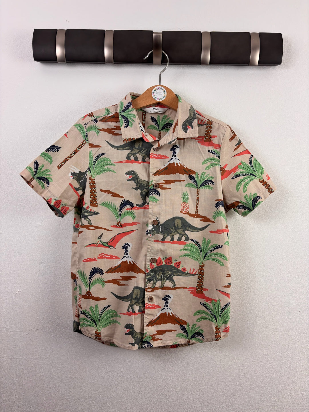 M&S Beige Dinosaur Print Shirt 6-7 Years