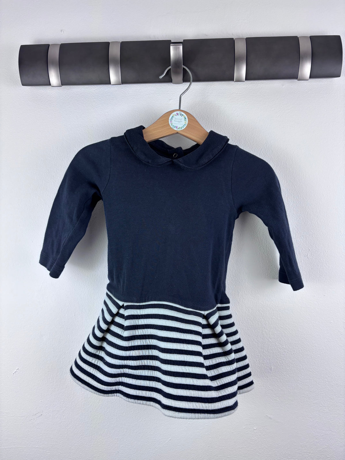Petit Bateau Navy Stripe Dress 12 Months-Dresses-Second Snuggle Preloved